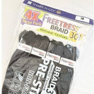 New Freetress Braid 301 4X Pre-Stretched 36” 1B Natural Texture Mega Pack
